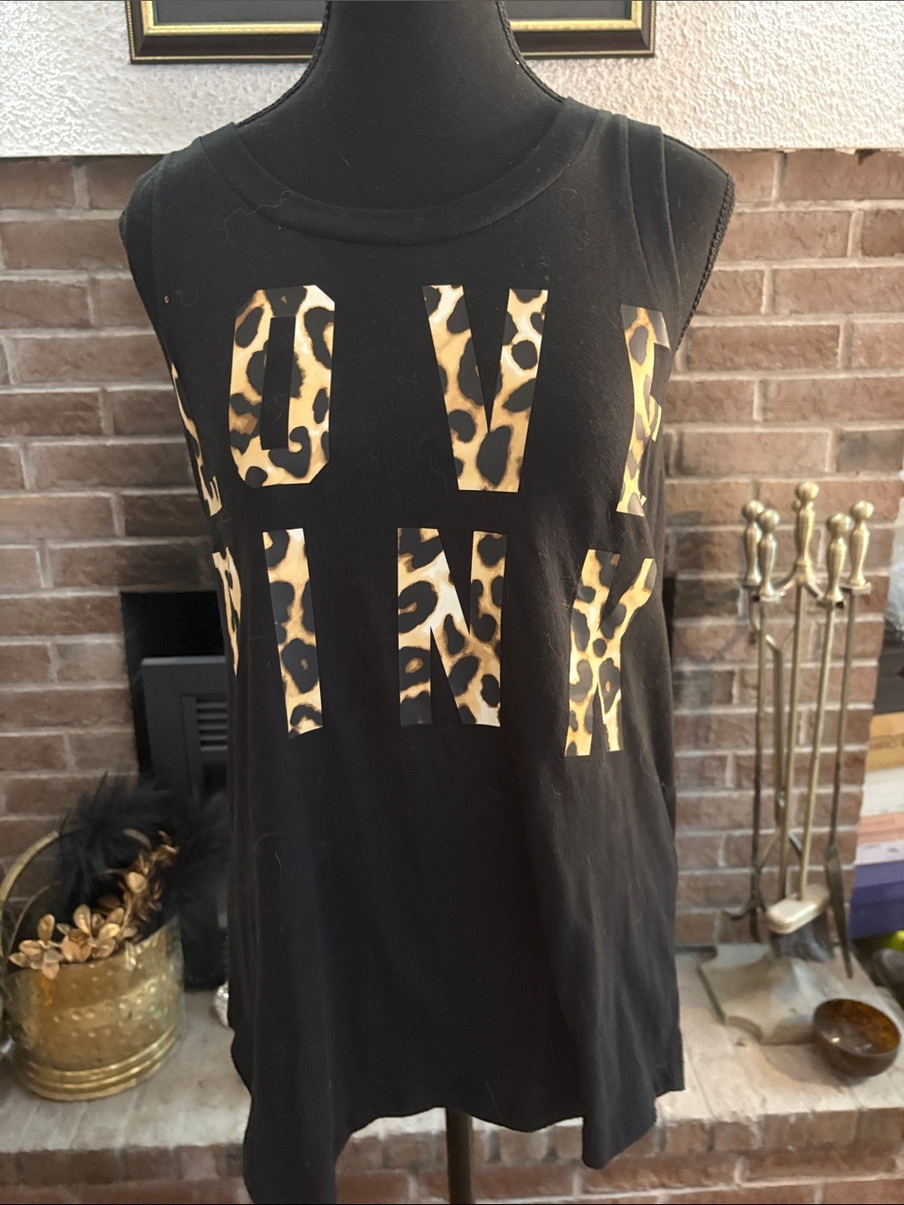 PINK Victoria's Secret Black Tank Top with Leopard Print LOVE PINK Graphic